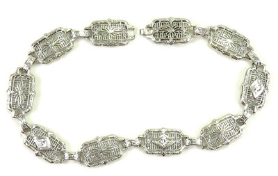 Antique Art Deco 1920's Diamond Filigree Bracelet Platinum 10K Length 7'' 7.4 Gms