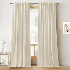 Luxurious Beige Velvet Room Darkening Curtains 102" - 2 Panel Set