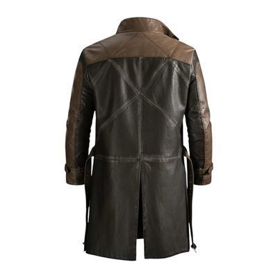 Men's Aiden Pearce Watch Dogs Brown Real Leather Trench Coat