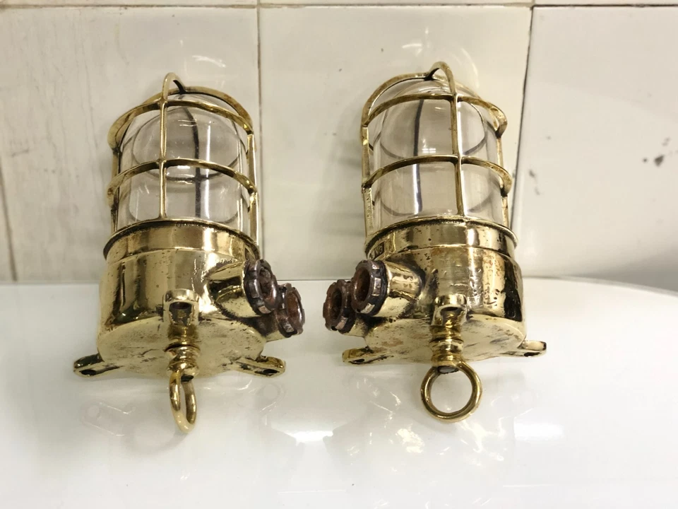 Pair Daeyang Brass Ship Cargo Lights Nautical Ocean Liner Hanging Maritime - Image 4 of 4