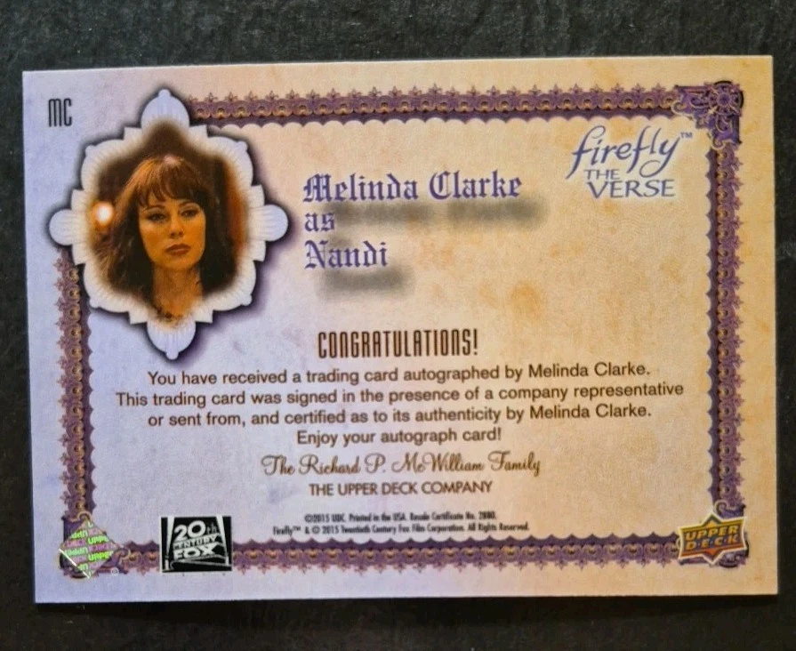 Firefly the Verse Melinda Clarke as Nandi Autograph card Upper Deck - Image 3 of 3