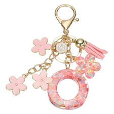 Alphabet O Tassel Cherry Blossom Initial Letter Keychain Pink, Pack of 1 