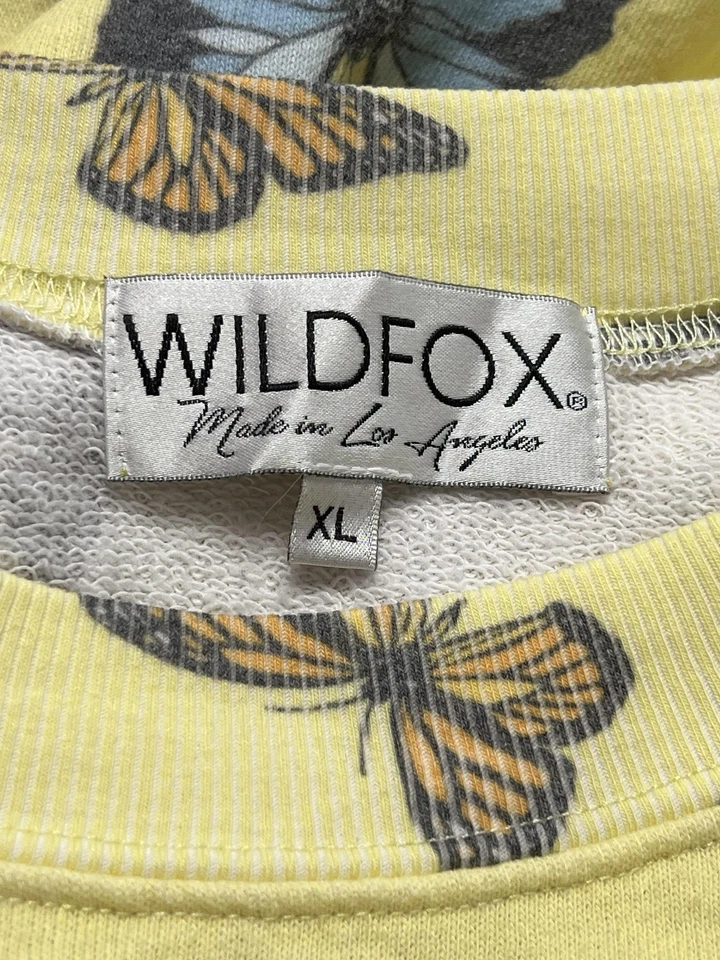 Sudadera Wildfox Para Mujer XL Amarilla Estampado Mariposa Pullover Cuello Redondo Hecha en EE. UU. Foto 2 de 4