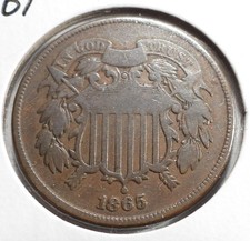 1865/1865 2 Cent Coin in Very Fine condition Double Die Obverse FS-301     (458)