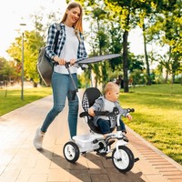 Homcom 6-In-1 Dreirad Mit Schubstange, Kinderdreirad Mit Sonnendach, Korb, Weiß