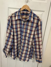 Vintage 1970's Thin Plaid Button Down Shirt / Men's X L / Western Striped