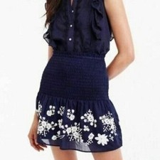 Point Sur Skirt Pull-On Stretch Navy  White Floral Embroidery Size Small