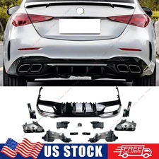 FOR 22-25 C200 C300 AMG W206 C63 STYLE REAR DIFFUSER W/ BLK CHROME EXHAUST TIPS