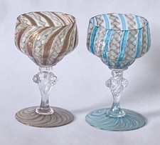 Pair vintage Venetian SALVIATI small WINE GLASSES zanfrico aventurine