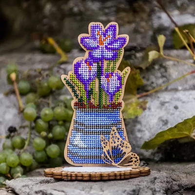 DIY Bead embroidery kit on wood Crocus Flowers Craft gift