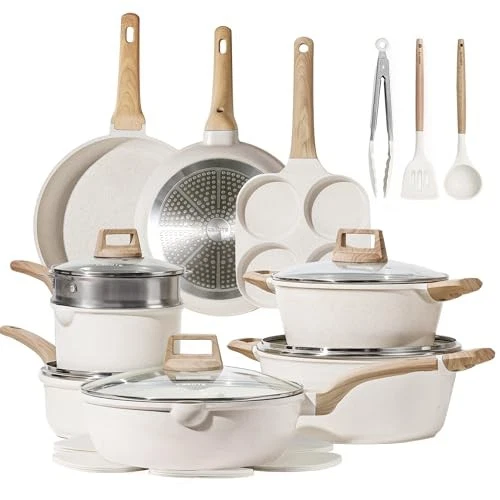 21Pcs Pots and Pans Set, Nonstick Cookware Sets, White Granite