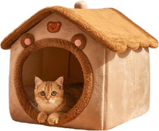 Cat Beds for Indoor Cats, Cute Bear Shape Cat Bed Cave, Brown