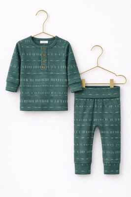Lou Lou & Co Bamboo Baby Outfit Top Bottom Set Tyler Print 3M Seafoam Neutral