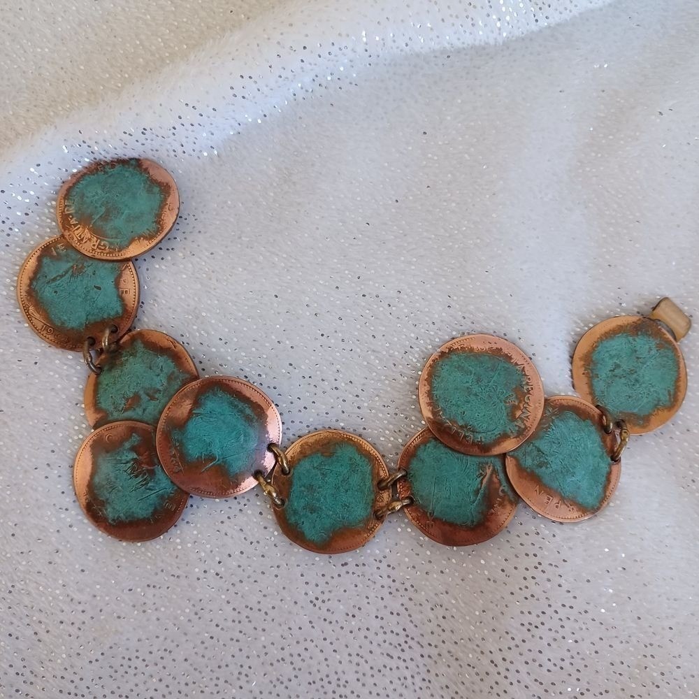 Bracelet Statement Oxidized Copper Turquoise Tone… - image 2