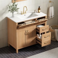 36" Bathroom Vanity with Ceramic Sink, Modern Natural Wood Grain Vanity