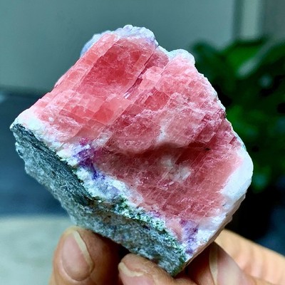 111G Natural rhodochrosite with fluorite crystal mineral specimen healing