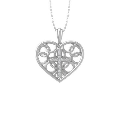 0.13Ct Lab Grown Diamond 10K White Gold Heart Pendant Necklace 18'' Silver Chain