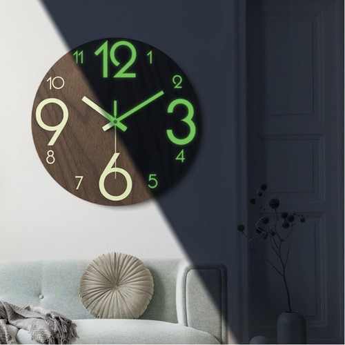 12 inch Luminous Wooden Round Silent Non-Ticking Quartz Wall Clocks Large Num... - 第 3/7 張圖片