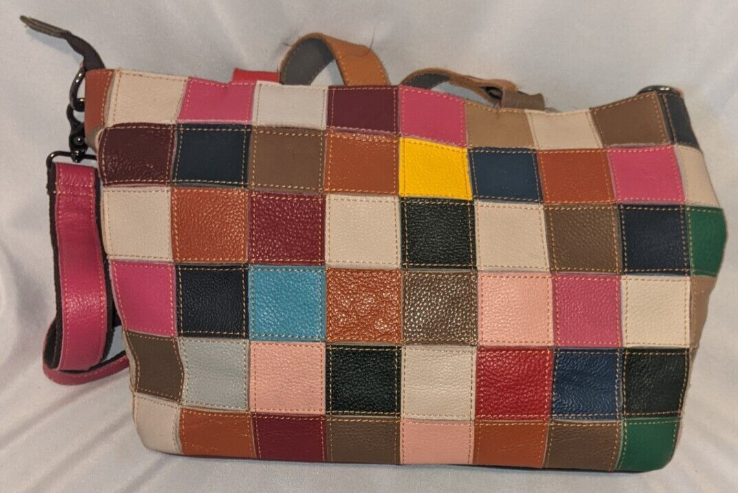 AMERILEATHER Multicolor PATCHWORK Grommet Tote BA… - image 5