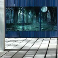 3pcs  Gothic Backdrop with Dark Arched Windows Canvas Unframed