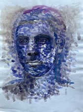 Brigitte Tietze West-Berlin Aquarell Porträt Frau Kopf Expressiv #63 Expressiv