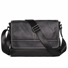 Mens Leather Crossbody Messenger Bag Laptop iPad Satchel Black Shoulder Bag