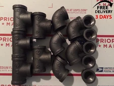 1/2"BLACK MALLEABLE IRON PIPE THREADED (5)ELBOW,(5)TEE (5) CAP,FITTINGS PLUMBING