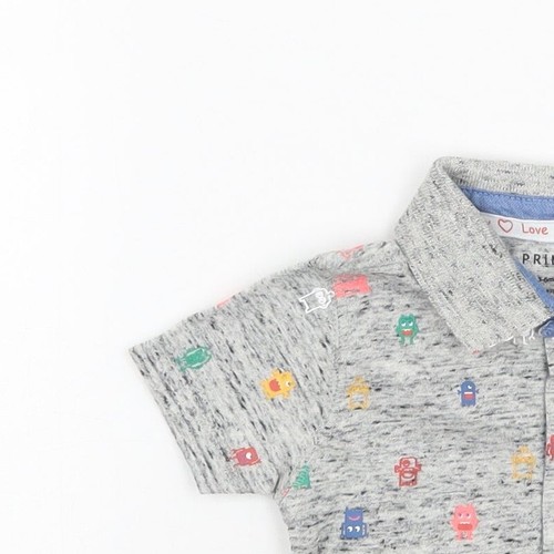 Primark Boys Grey Geometric Cotton Blend Basic Polo Size 3-6 Months Collared - Picture 3 of 12