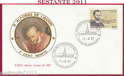 ITALY FDC ROME LUXOR 347 S. ALFONSO MARIA DE LIGUORI 1987 CANCELLATION TORINO Y183