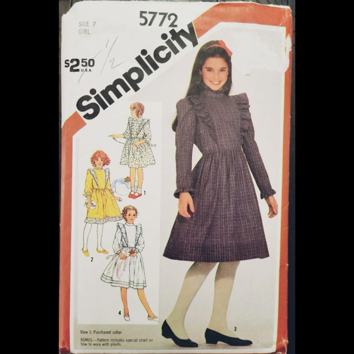 Vintage Simplicity Girls' Pullover Dress Pattern #5772 Size 7 CUT