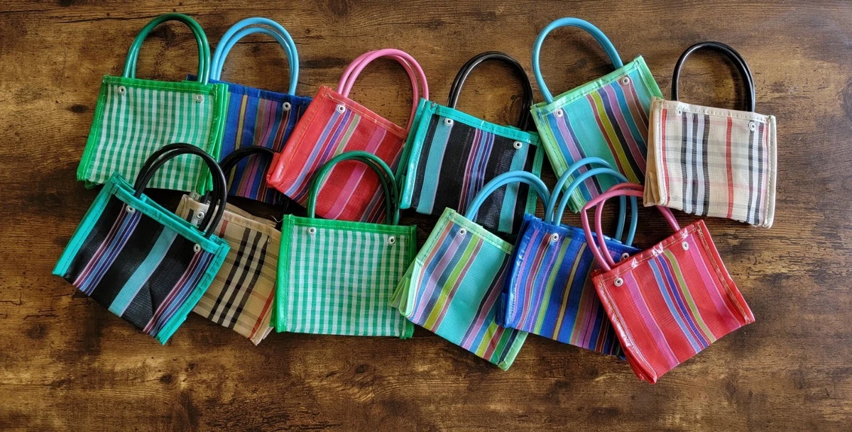 12pc Mini Mercado Favor Mexican Mesh Market Tote Bags Fiesta Goodie Treat Bag