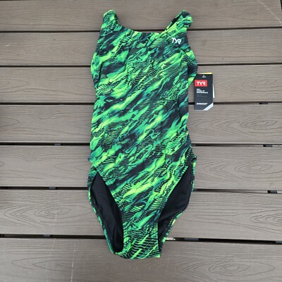 TYR Durafast Maxfit Cadence 1pc Swimsuit - Green/black Women Size 30 New