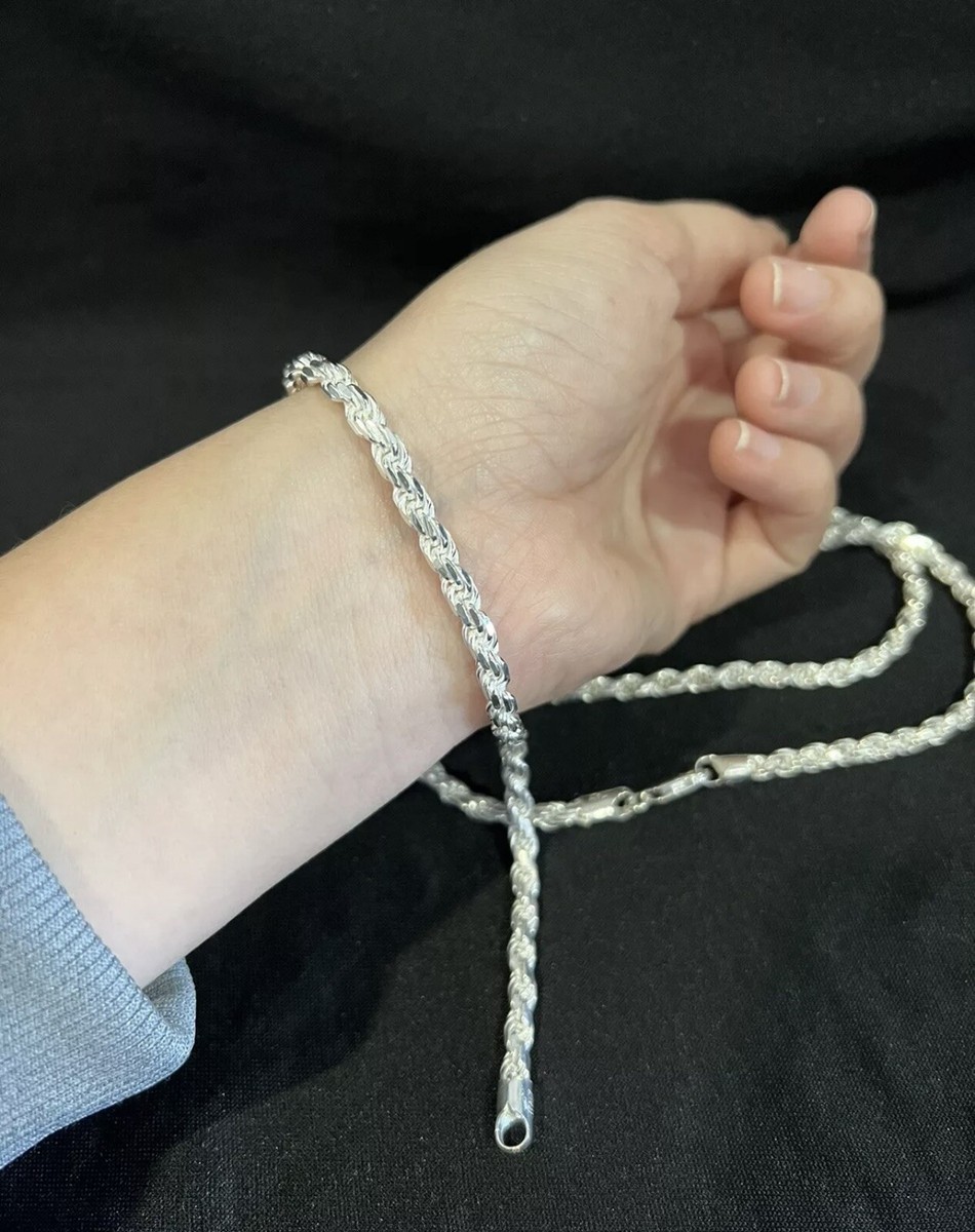 925 Sterling Silver Men Women Twisted Rope Bracelet 9