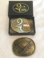 2-Vintage NRA GOLDEN EAGLES Belt Buckles Limited Edition NIB Made USA 20 YR/2014