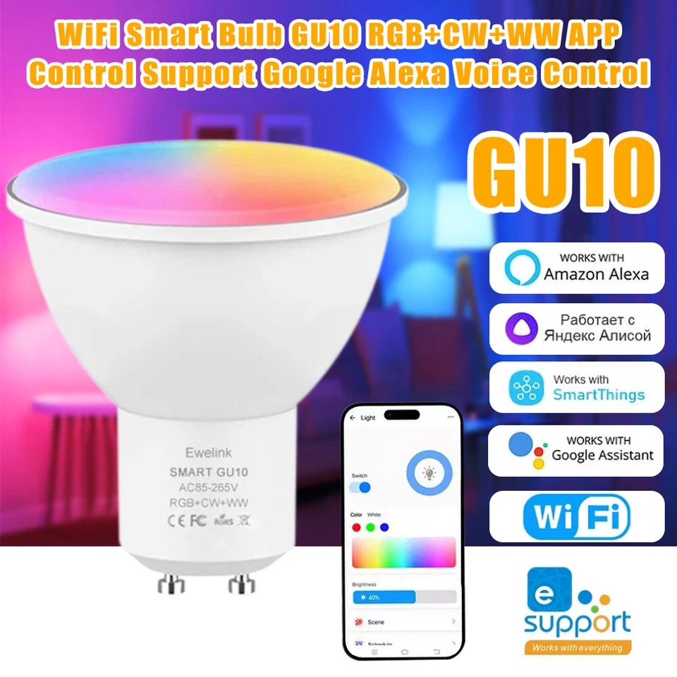 1-8X Zigbee/WiFi Smart LED GU10 Bulb 5W RGBCW Light Dimmable Lamp APP Control - Image 4 of 4