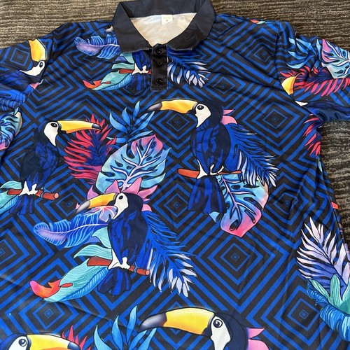 Tropical Bird Hawaiian Print Men's Golf Shirts