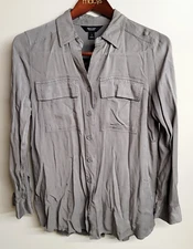 Simply Vera Vera Wang Women's Button Down Olive Green Long Sleeve Blouse Shirt S