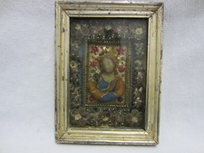 "KLOSTERARBEIT" / um 1840 -RELIEF aus WACHS - Hl. Joseph"-Medaillon - RAR