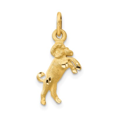 14k Yellow Gold Satin Diamond-cut Aries Zodiac Charm Pendant Gift for Her