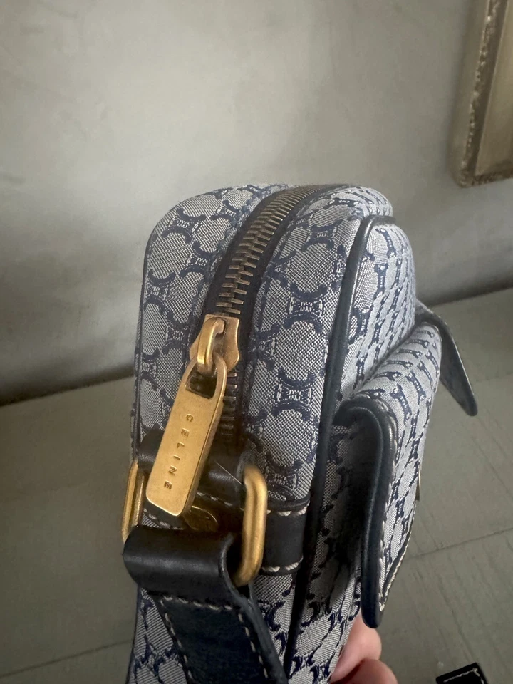 Crossbody Celine Macadam Messenger Bag Canvas /Calfskin Medium Navy Blue/ Grey - Image 4 of 4