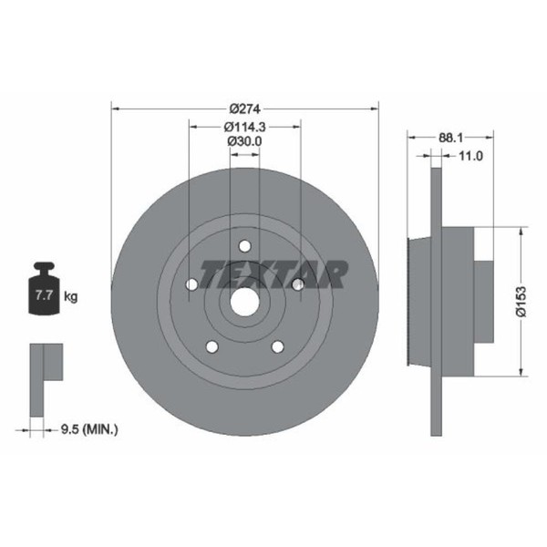 Textar 2X Bremsscheibe Hinten Ø274 Voll FüR Renault Grand ScéNic III JZ0/1_ 1.5-image