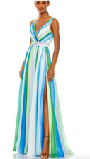 MAC DUGGAL 68151 STRIPED MULTI SLEEVELESS GOWN sz   8