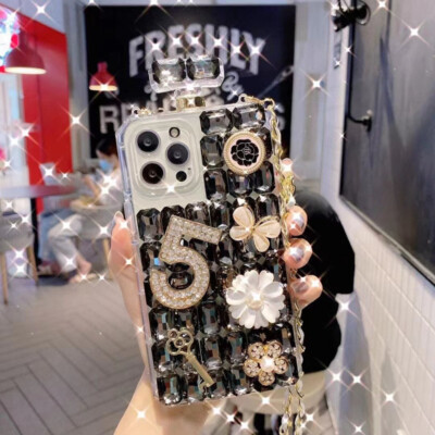 For Samsung S21 S20 Note20  Bling Diamond Perfume Bottle Case w/ Strap
