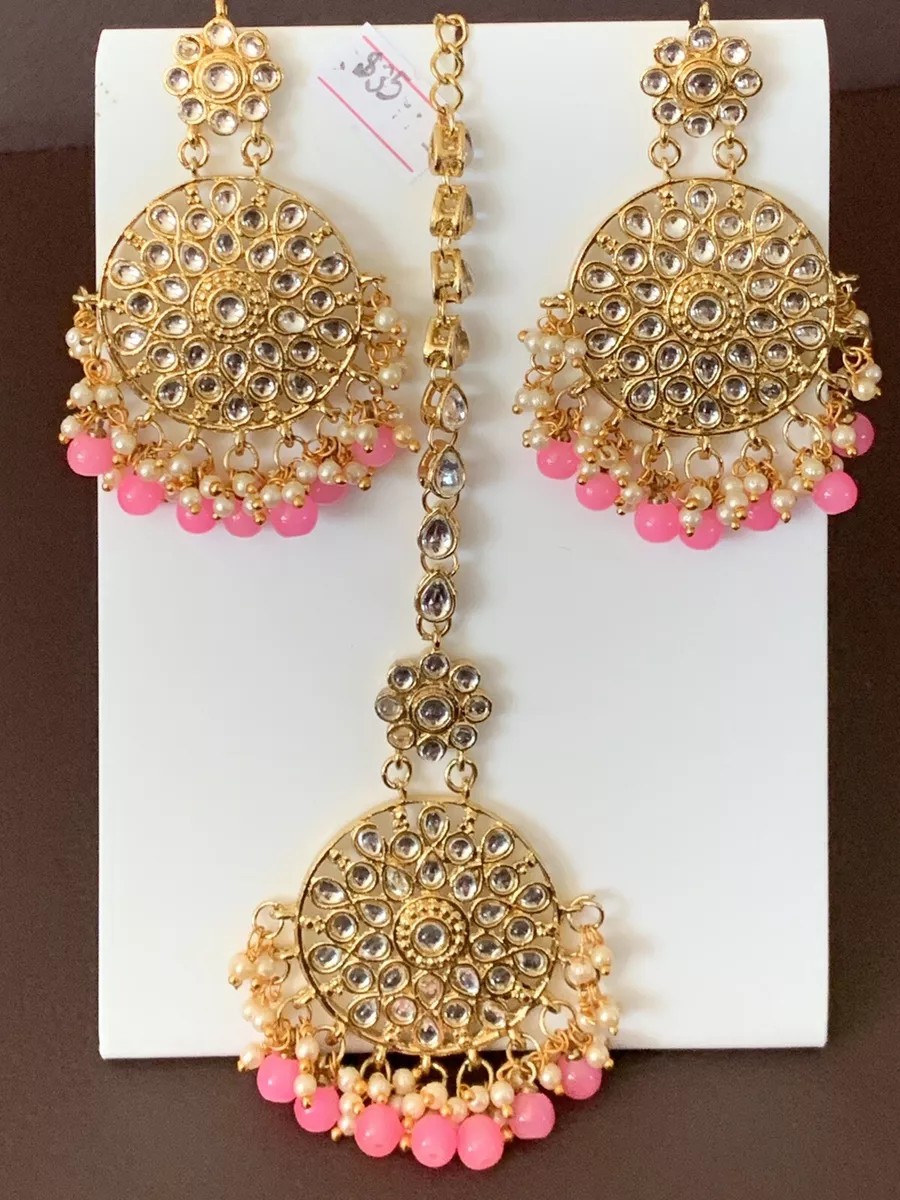 high Quality brass Goldplated Punjabi kundan jhumka Earrings With Maangtikka  | Wedding necklace set, Kundan jhumka earrings, Wedding necklace