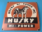 Vintage Husky Gasoline Sign - Hi Power Gas Motor Oil Pump Porcelain Sign