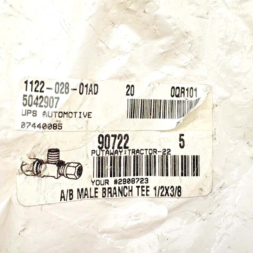 (5 Pack) 1/2" x 1/2" x 3/8" Brass Air Brake Male Branch Tee - Image 3 of 3
