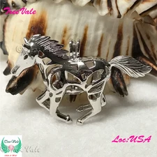 Flying Horse - Solid 925 Sterling Silver - Pearl Cage Pendant - Hold 6-10mm