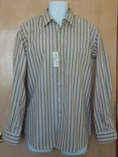 Men's Striped Classic Fit Long Sleeve Cotton Blend Casual Shirts Brown Multi