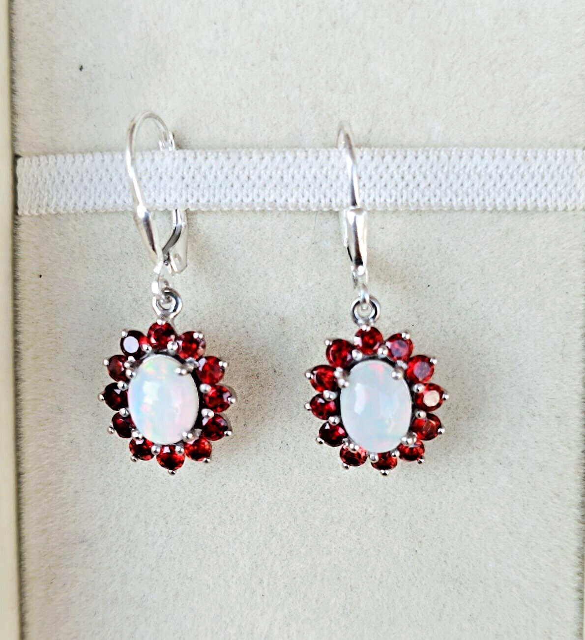 2.5ct Oval Garnet Opal Dangle Earrings in Sterling Silver 925