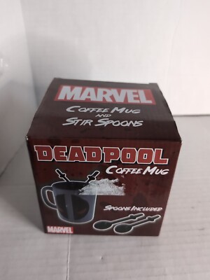 Nerd Block Exclusive Marvel Deadpool Coffee Mug With Sword Stirring Spoons New 